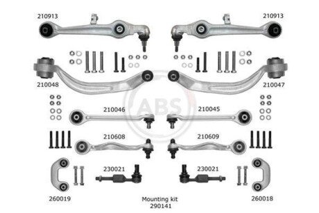 К-кт рычагов перед.подвески Audi A6/Superb/Passat B5 (с тонким пальцем) A.B.S. 219902