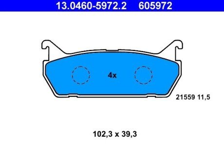 Гальмівні колодки дискові задні Mazda 323, 6, Mx-5 I Suzuki Baleno 1.3-2.3 06.89-12.06 ATE 13.0460-5972.2