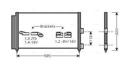 Радіатор кондиціонера Fiat Doblo I 1,3Mjet 05> 1,9JTD 03>10 AVA AVA COOLING FT5289D