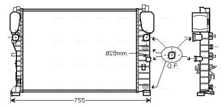 Радіатор охолодження двигуна MB E211 200 komp 220-270 CDI MT/AT AC+/- AVA AVA COOLING MSA2394 (фото 1)