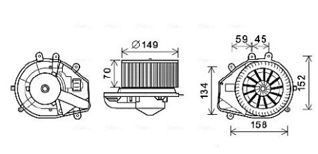 Вентилятор обогревателя салона Skoda Superb (01-08), VW Passat B5 (96-05), Audi A4 (96-01) AC+ AVA AVA COOLING VN8352