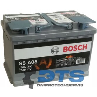 S5 A08 70Ah 760A 12V R AGM (175x190x278) BOSCH 16607 (фото 1)