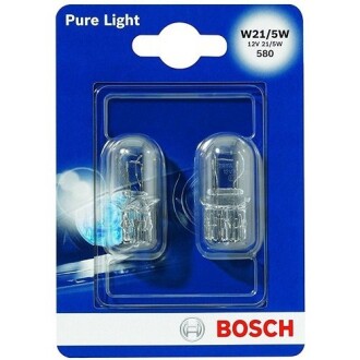 Лампа розжарювання W21/5W 12V W3x16q PURE LIGHT (blister 2шт) BOSCH 1987301079