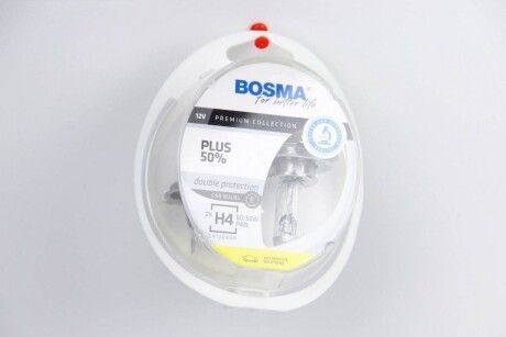 Автолампа H4 PLUS 50% 12V 60/55W P43T Упаковка 2шт BOSMA 3929