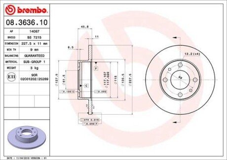 Гальмівний диск BREMBO 08.3636.10