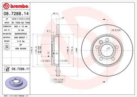 Диск гальмівний VW T4 BUS, задн. BREMBO 08.7288.14