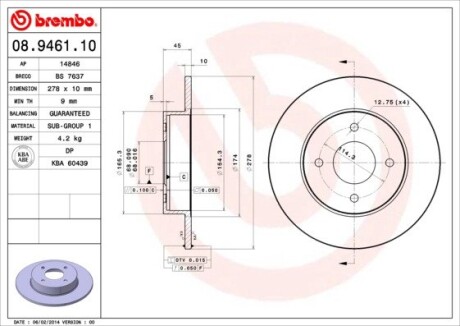 Тормозной диск BREMBO 08.9461.10