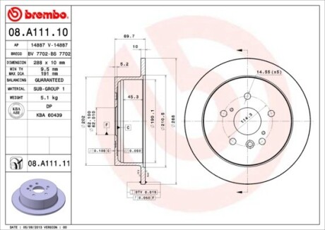 Диск гальмівний LEXU RX 350 03 - задн. BREMBO 08.A111.11