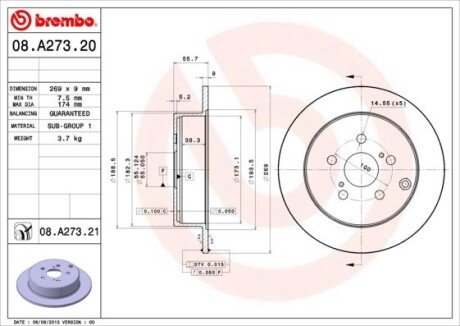 Гальмівний диск BREMBO 08.A273.21