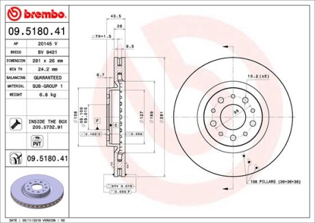 Гальмівний диск BREMBO 09.5180.41