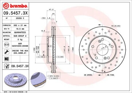 Гальмівний диск BREMBO 09.5457.3X