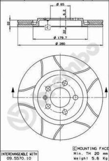 Тормозной диск BREMBO 09.5570.75 (фото 1)