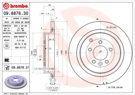 Диск тормозной задн. (выр-во) BREMBO 09.8876.31