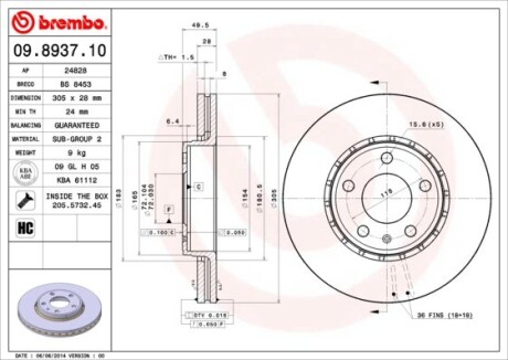 Гальмівний диск BREMBO 09.8937.10