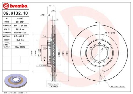 Диск гальмівний MITSUBISHI PAJERO SPORTS передн. BREMBO 09.9132.10