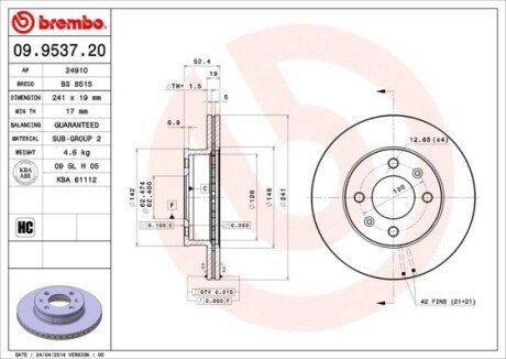 Гальмівний диск BREMBO 09.9537.20