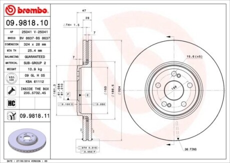 Гальмівний диск BREMBO 09.9818.10 (фото 1)