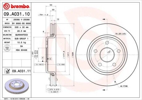 Гальмівний диск BREMBO 09.A031.10