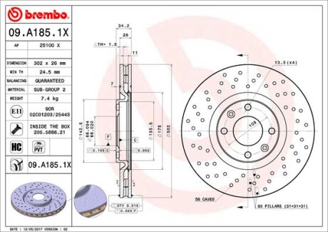 Тормозной диск BREMBO 09.A185.1X