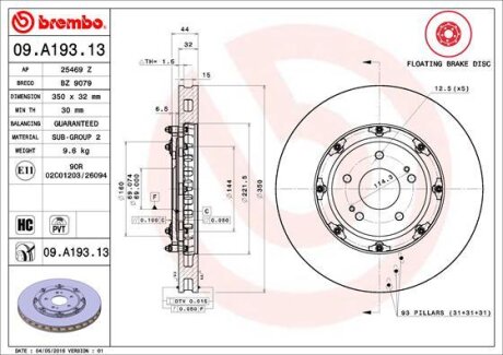 Тормозной диск BREMBO 09.A193.13