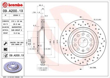 Гальмівний диск BREMBO 09.A200.1X