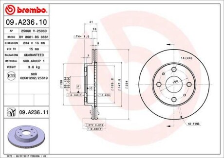 Гальмівний диск BREMBO 09.A236.11