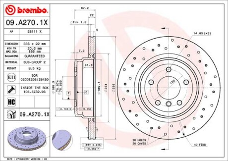 Гальмівний диск BREMBO 09.A270.1X (фото 1)