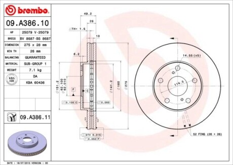 Диск гальмівний LEXUS, TOYOTA передн., вент. BREMBO 09.A386.11 (фото 1)