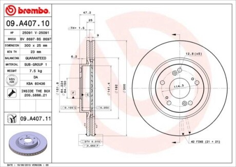 Диск тормозной BREMBO 09.A407.10