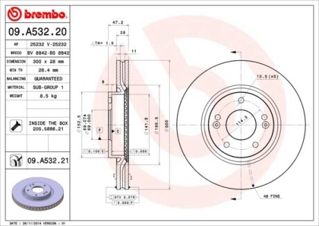 Диск тормозной BREMBO 09.A532.20