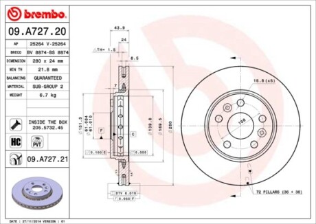 Гальмівний диск BREMBO 09.A727.21