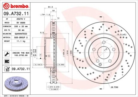 Гальмівний диск BREMBO 09.A732.11 (фото 1)