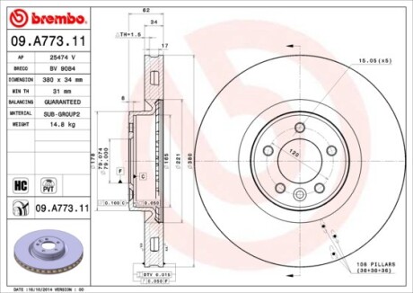 Диск гальмівний передн. BREMBO 09.A773.11