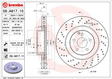 Диск гальмівний MB (W221) E420 E500 06-, S320-500 05 - передн. BREMBO 09.A817.11