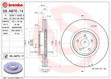 Диск тормозной передн. (выр-во) BREMBO 09.A870.14