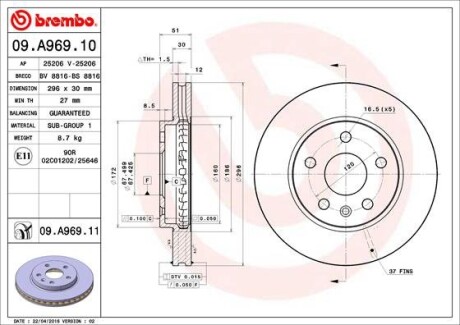 Гальмівний диск BREMBO 09.A969.10