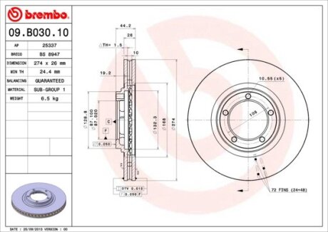 Гальмівний диск BREMBO 09.B030.10