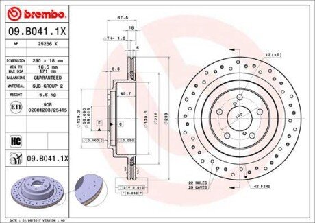 Гальмівний диск BREMBO 09.B041.1X