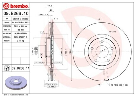 Диск гальмівний передн. BREMBO 09.B266.11