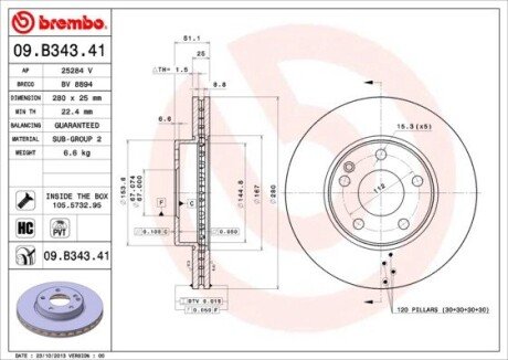 Гальмівний диск BREMBO 09.B343.41