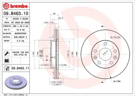 Диск гальмівний BREMBO 09.B463.10