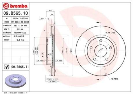 Диск тормозной передн. (выр-во) BREMBO 09.B565.11