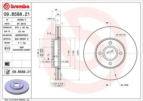 Гальмівний диск BREMBO 09.B588.21