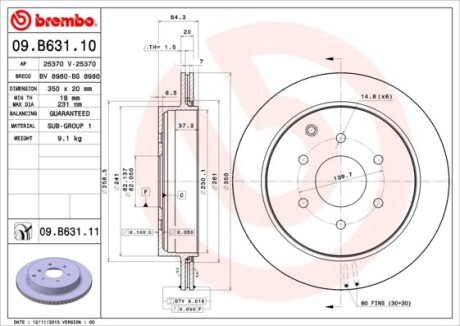 Диск гальмівний BREMBO 09.B631.11 (фото 1)