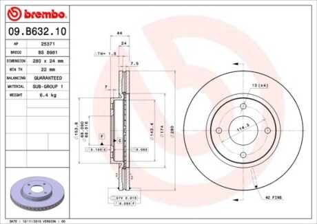 Гальмівний диск BREMBO 09.B632.10 (фото 1)