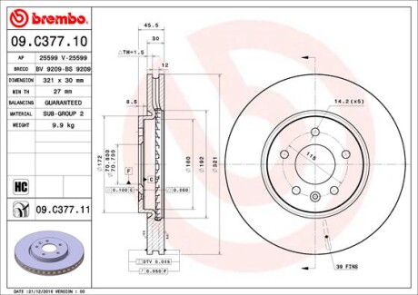 Гальмівний диск BREMBO 09.C377.11 (фото 1)