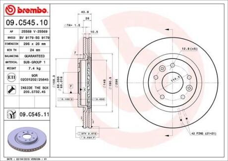 Диск тормозной NISSAN QASHQAI, X-TRAIL передн. (выр-во) BREMBO 09.C545.11