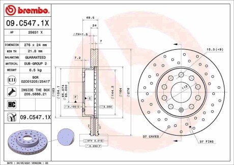 Гальмівний диск BREMBO 09.C547.1X