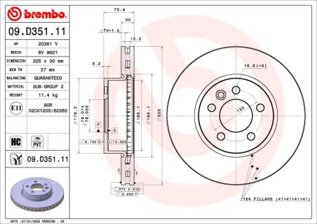 Гальмівний диск BREMBO 09D35111