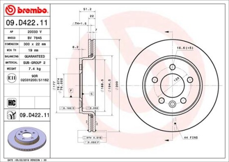 Тормозной диск BREMBO 09.D422.11